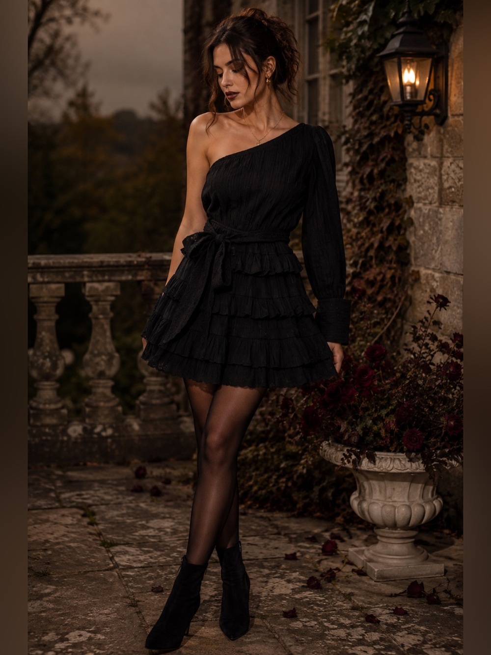 Hello Molly Black One Shoulder Ruffle Mini Dress Size 6 Romantic Goth